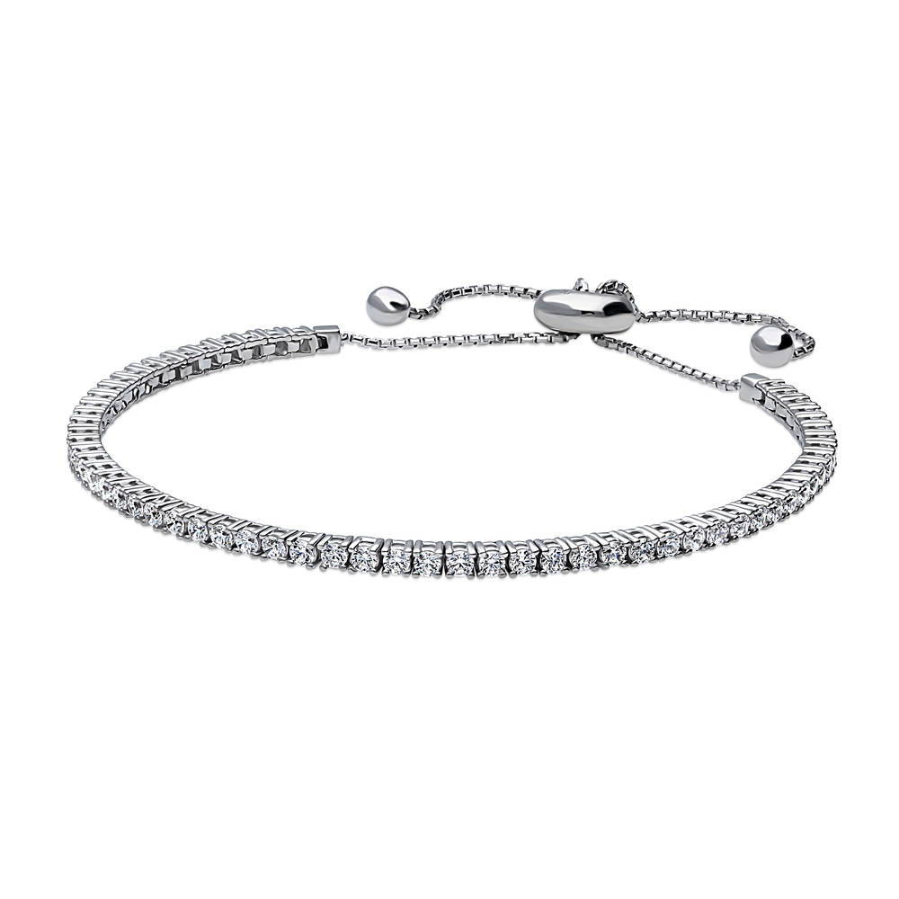Front view of Bar CZ Statement Tennis Bracelet in Sterling Silver