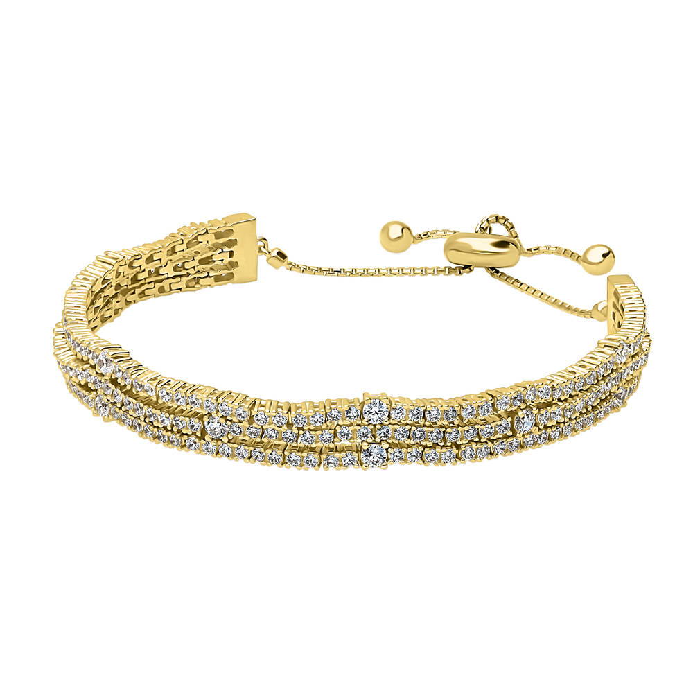 Bar CZ Statement Tennis Bracelet in Gold Flashed Sterling Silver