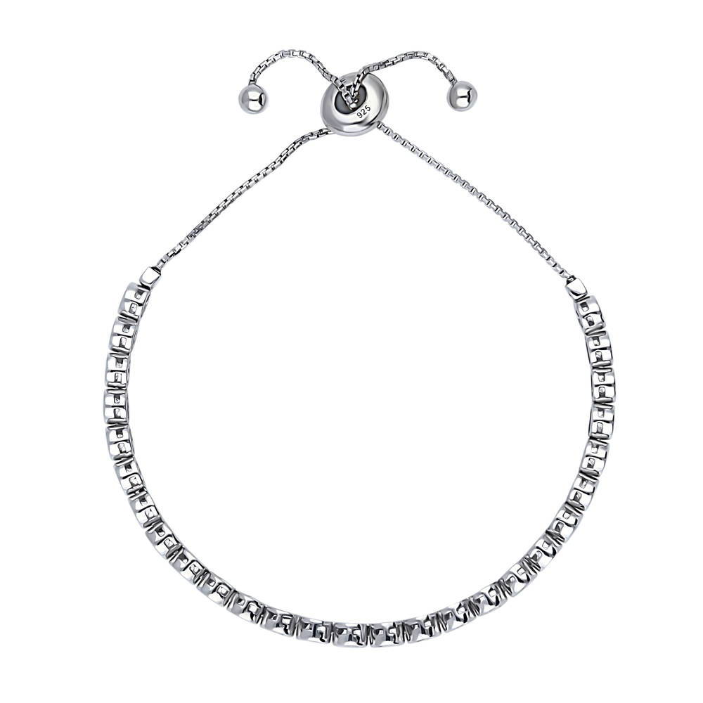 Angle view of Bubble Bar Bezel Set CZ Statement Tennis Bracelet in Sterling Silver