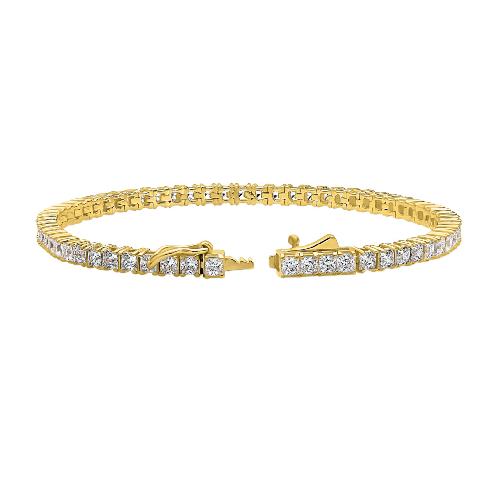Front view of Princess CZ Statement Tennis Bracelet in Gold Flashed Sterling Silver