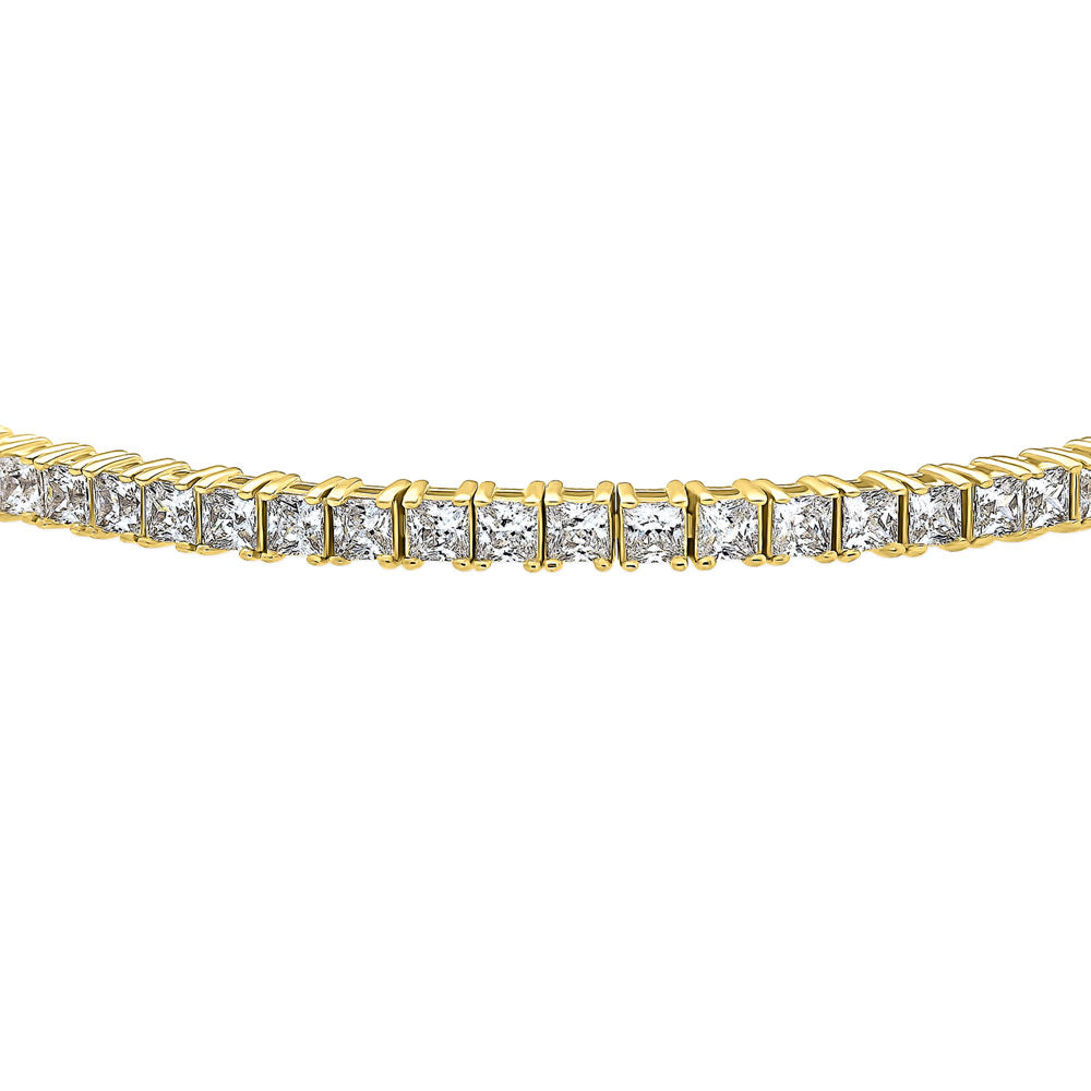 Angle view of Princess CZ Statement Tennis Bracelet in Gold Flashed Sterling Silver