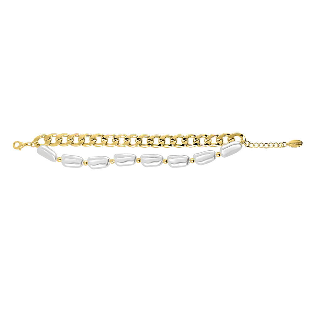 Front view of Imitation Pearl Statement Curb Chain Bracelet 10mm
