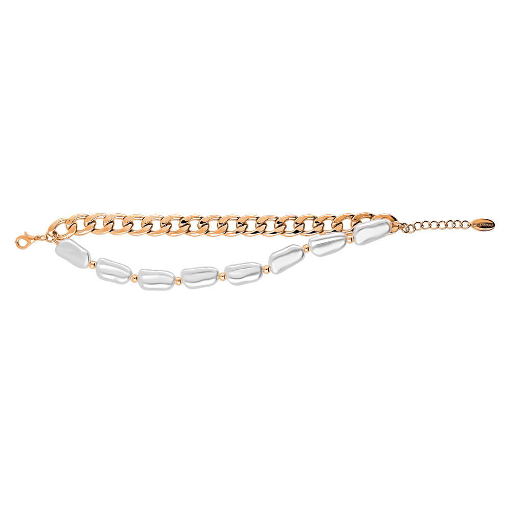 Front view of Imitation Pearl Statement Curb Chain Bracelet 10mm