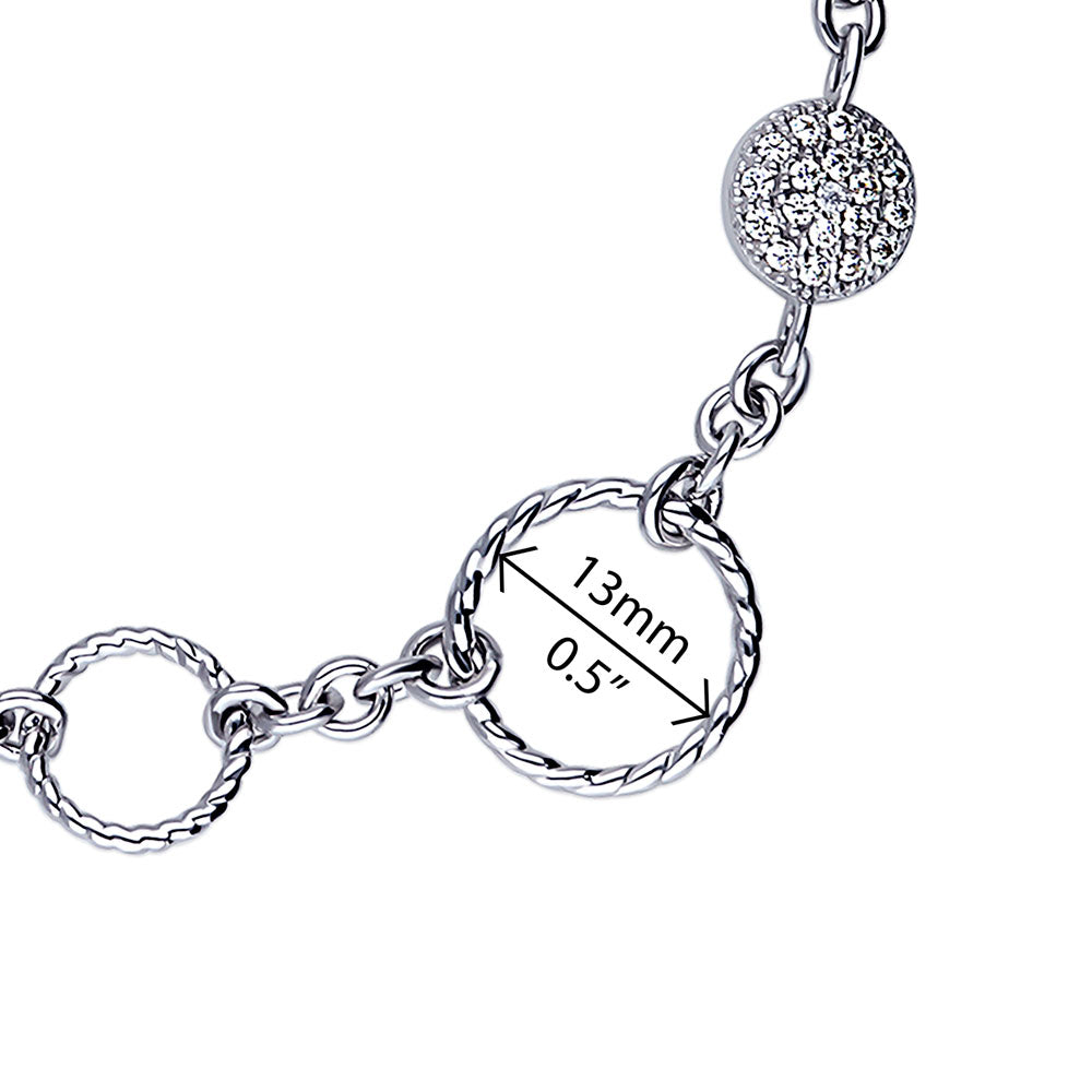 Front view of Open Circle Cable CZ Link Bracelet in Sterling Silver