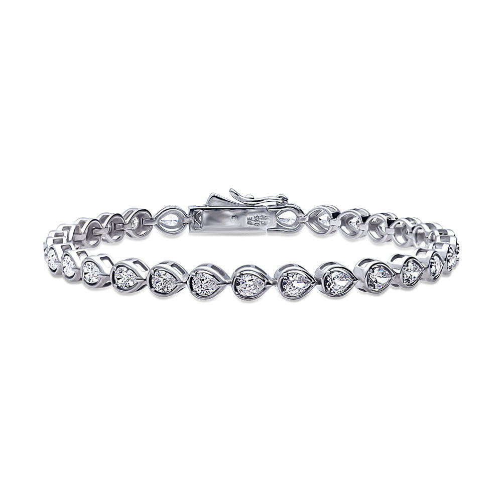 East-West Pear CZ Statement Tennis Bracelet in Sterling Silver