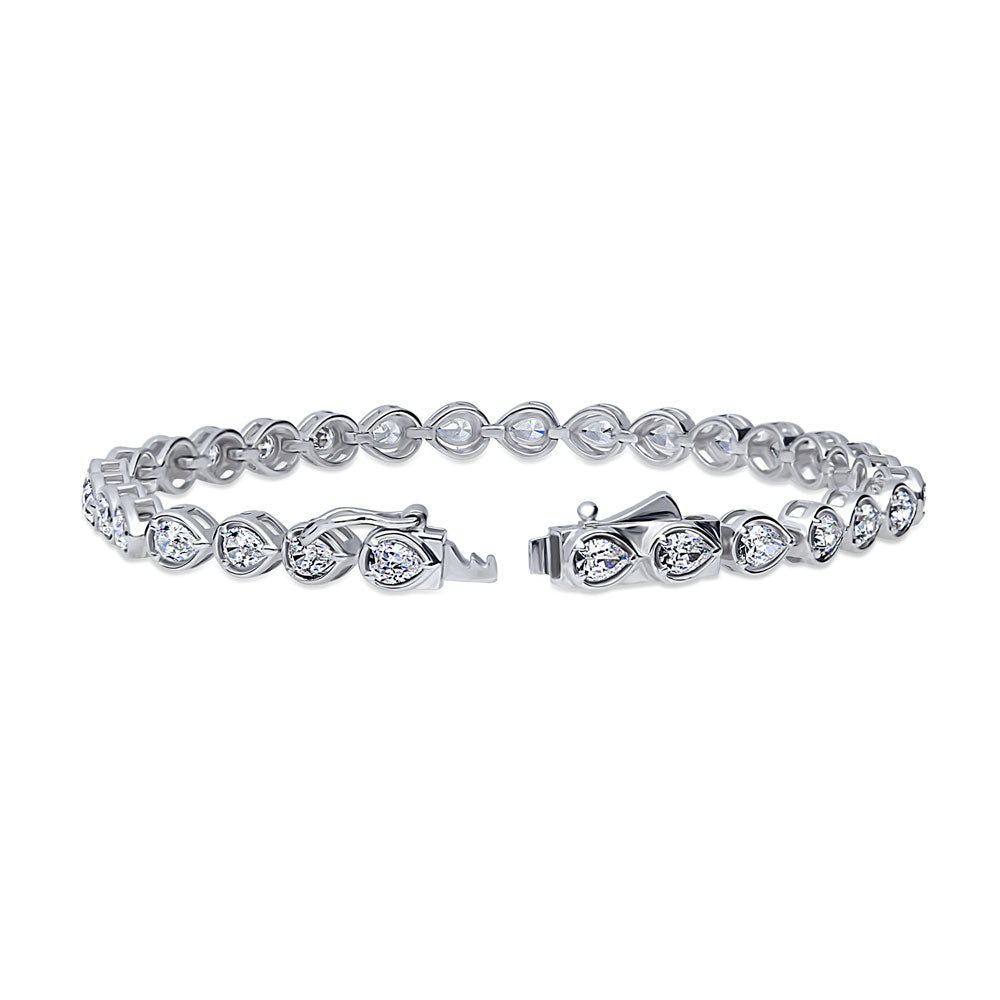 East-West Pear CZ Statement Tennis Bracelet in Sterling Silver