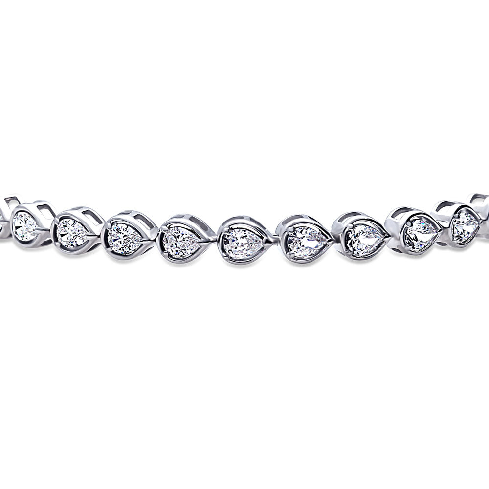 Angle view of East-West Pear CZ Statement Tennis Bracelet in Sterling Silver