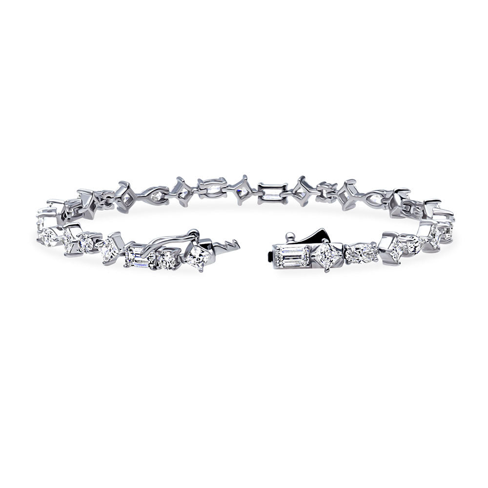Front view of Cluster CZ Statement Tennis Bracelet in Sterling Silver