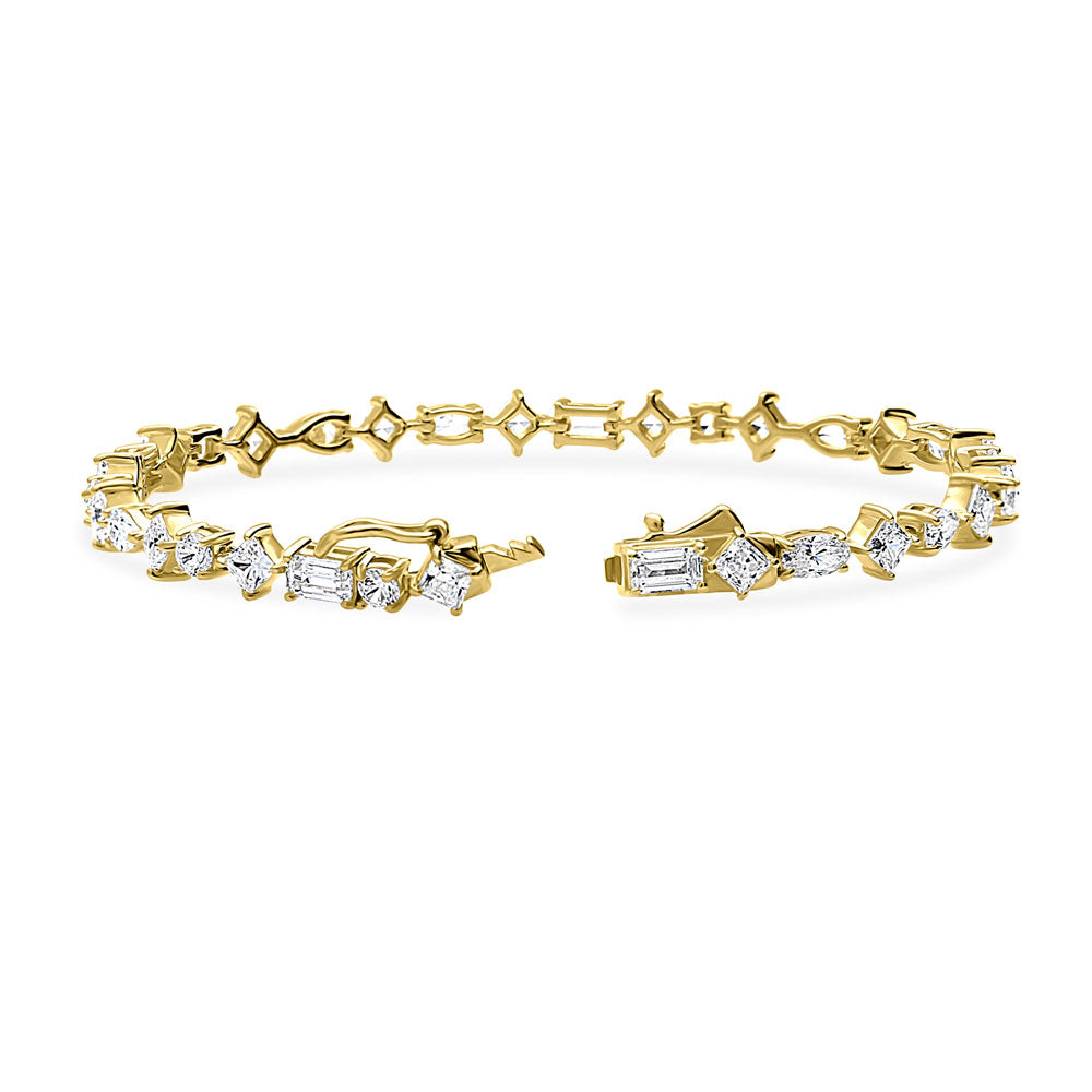 Front view of Cluster CZ Statement Tennis Bracelet in Gold Flashed Sterling Silver