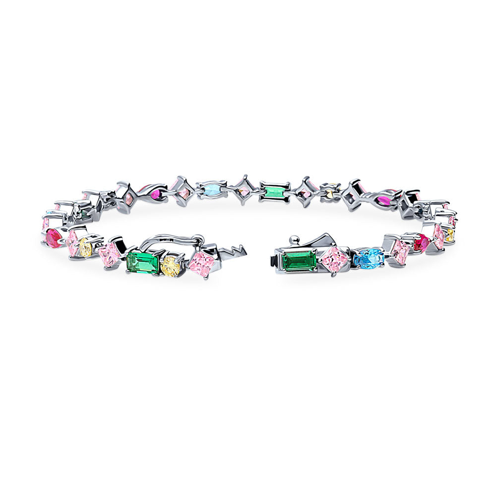 Cluster Emerald-Green CZ Tennis Bracelet in Sterling Silver