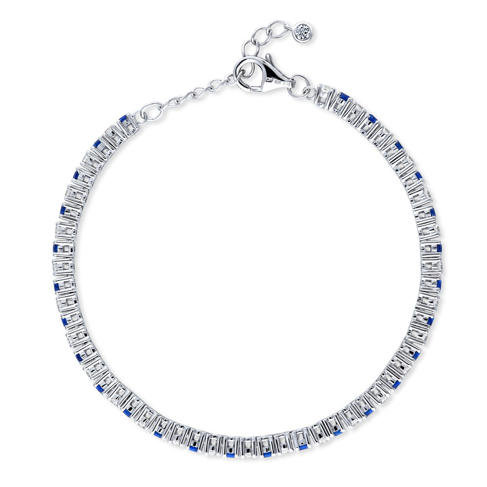 Alternate view of Simulated Blue Sapphire CZ Statement Tennis Bracelet in Sterling Silver