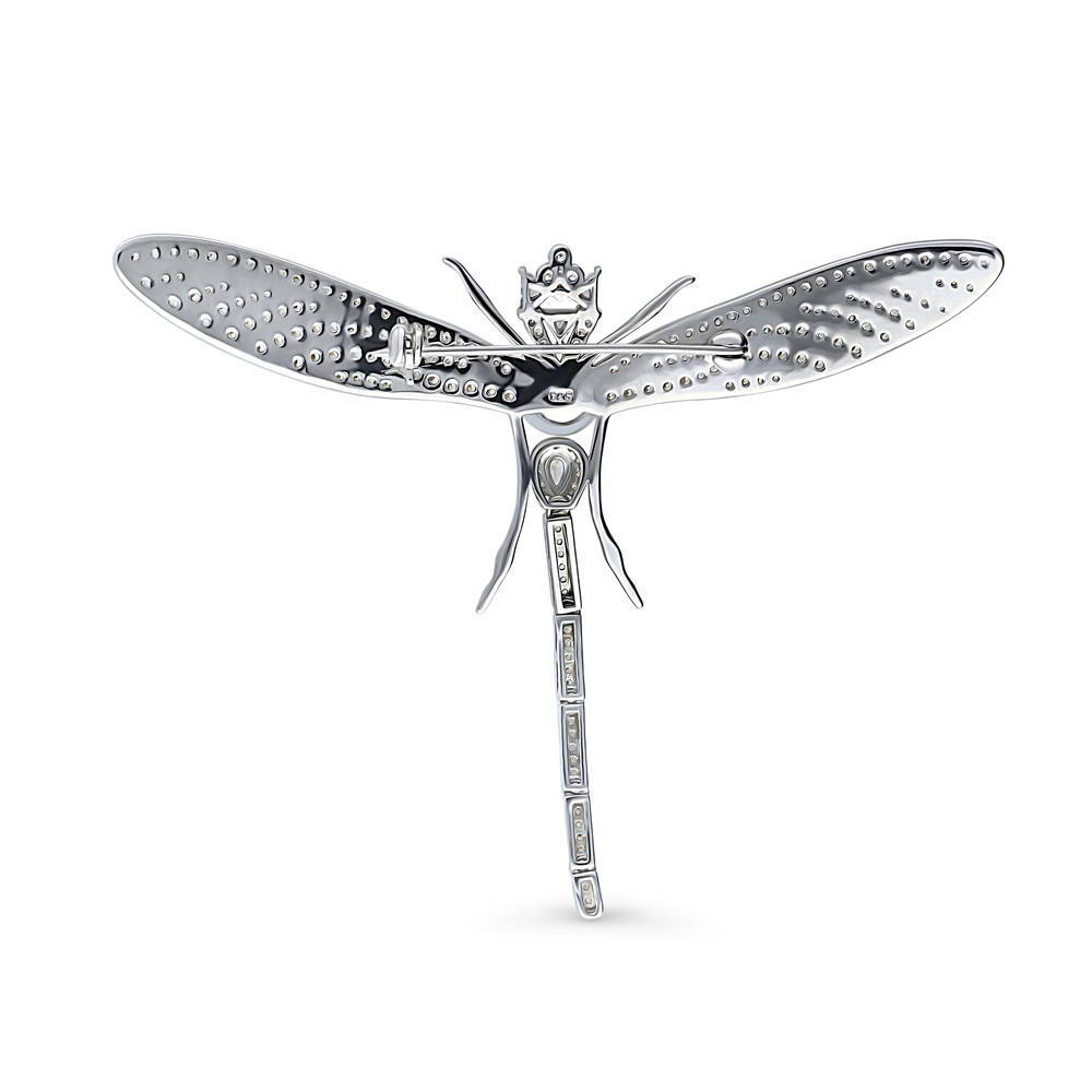 Angle view of Dragonfly White Button Freshwater Cultured Pearl Pin in Sterling Silver