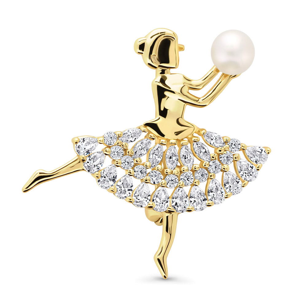 Dancing Girl White Button Cultured Pearl Pin in Sterling Silver