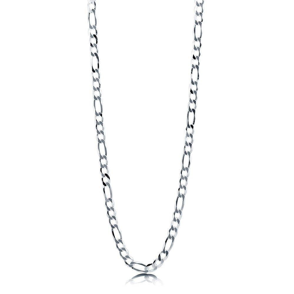 Front view of Italian Flat Figaro Chain Necklace in Sterling Silver 7mm, 1 of 4