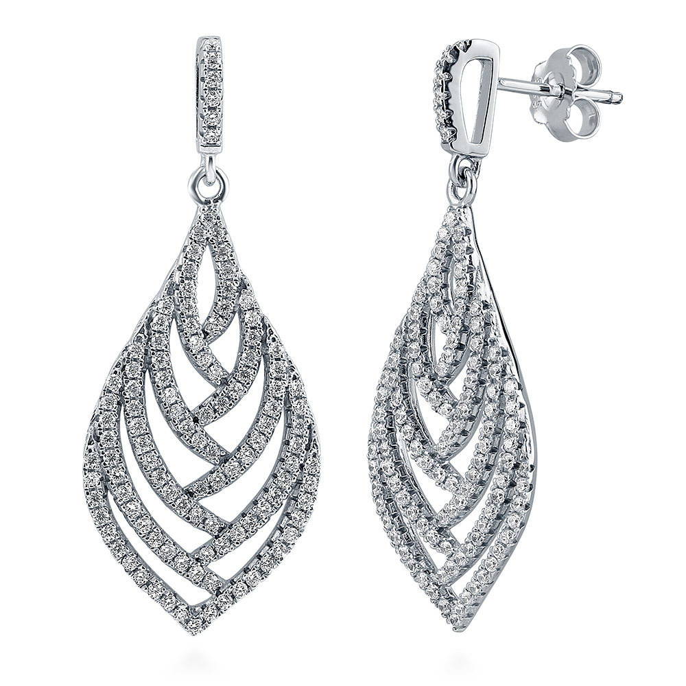 Leaf CZ Dangle Earrings in Sterling Silver