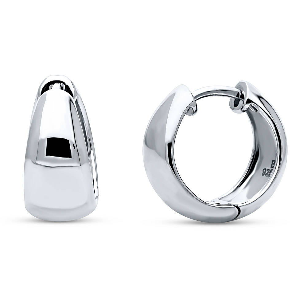 Dome Small Huggie Earrings in Sterling Silver 0.55"