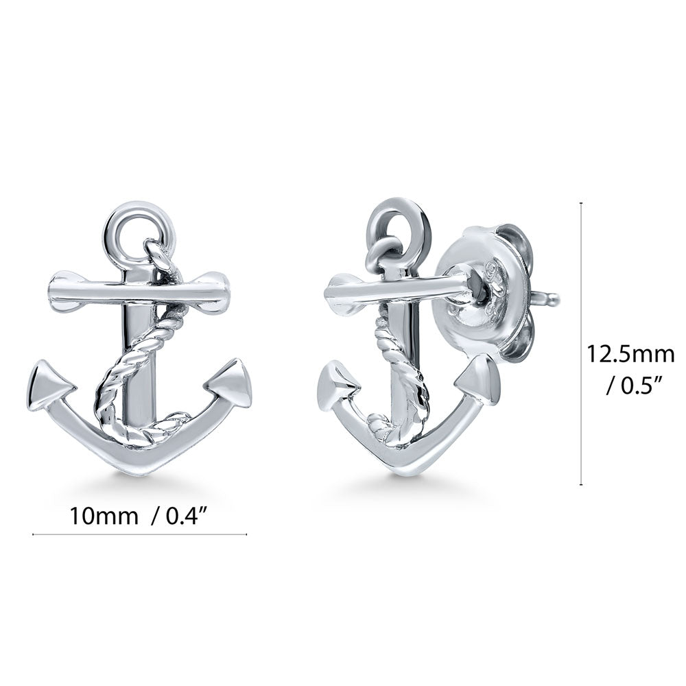 Front view of Anchor Stud Earrings in Sterling Silver, 2 Pairs