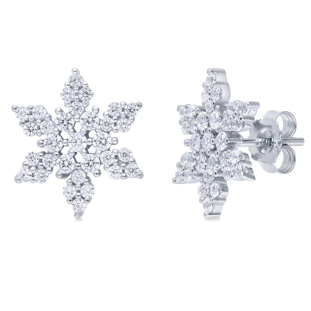 Snowflake CZ Stud Earrings in Sterling Silver, 1 of 3