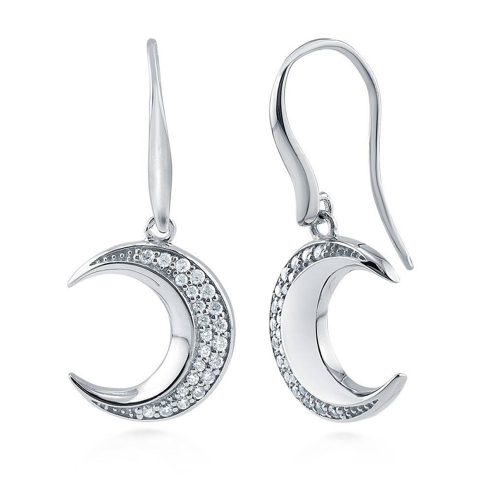 Crescent Moon CZ Necklace and Earrings Set in Sterling Silver, 4 of 14