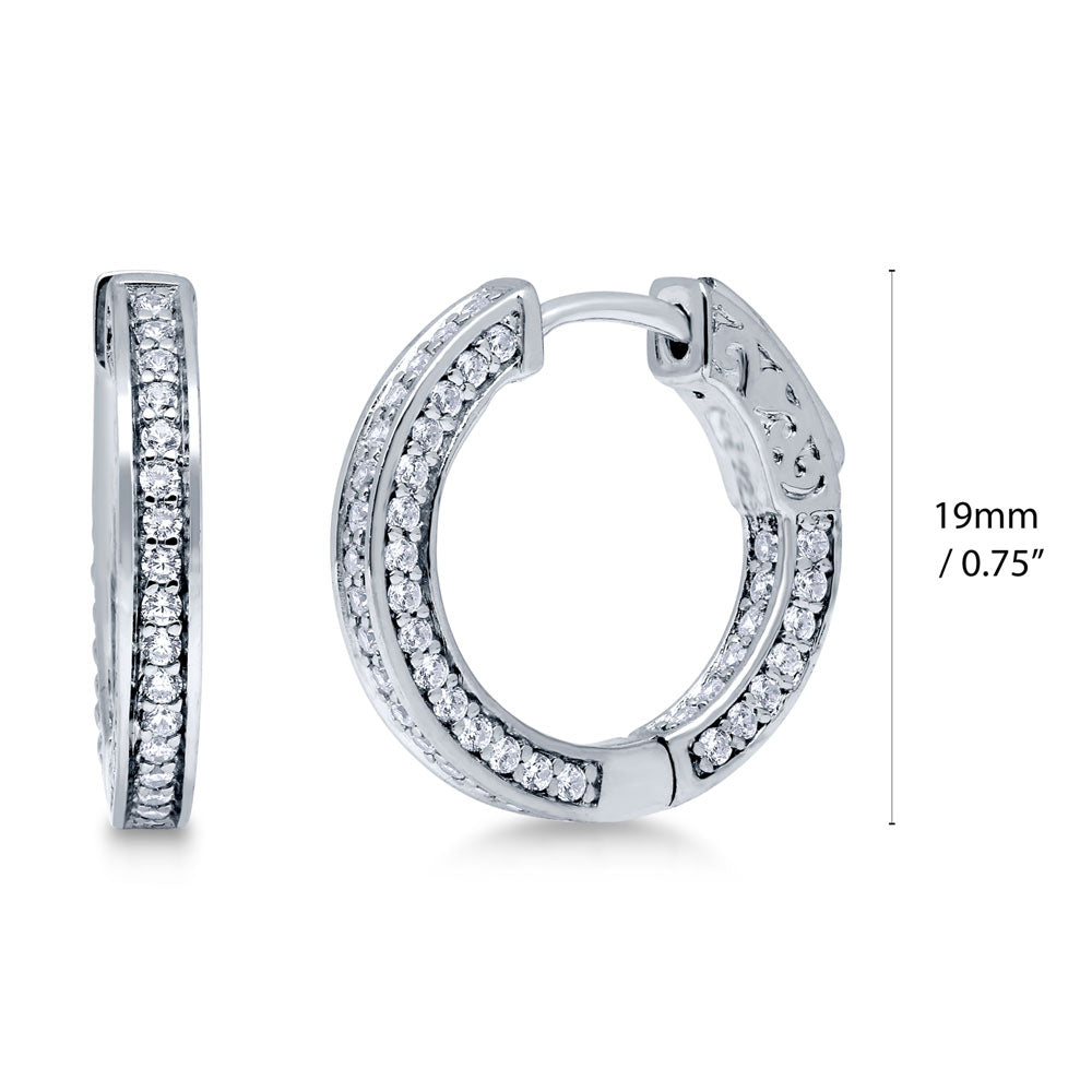 Front view of Bar CZ Medium Inside-Out Hoop Earrings in Sterling Silver 0.75 inch