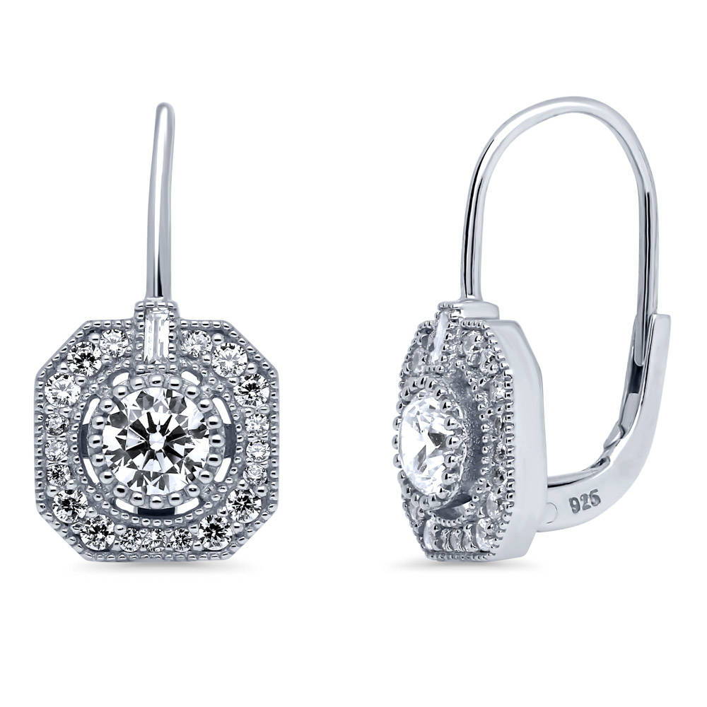 Art Deco CZ Leverback Dangle Earrings in Sterling Silver