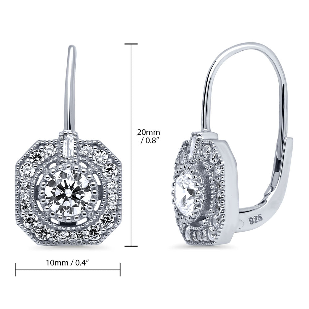 Art Deco CZ Leverback Dangle Earrings in Sterling Silver