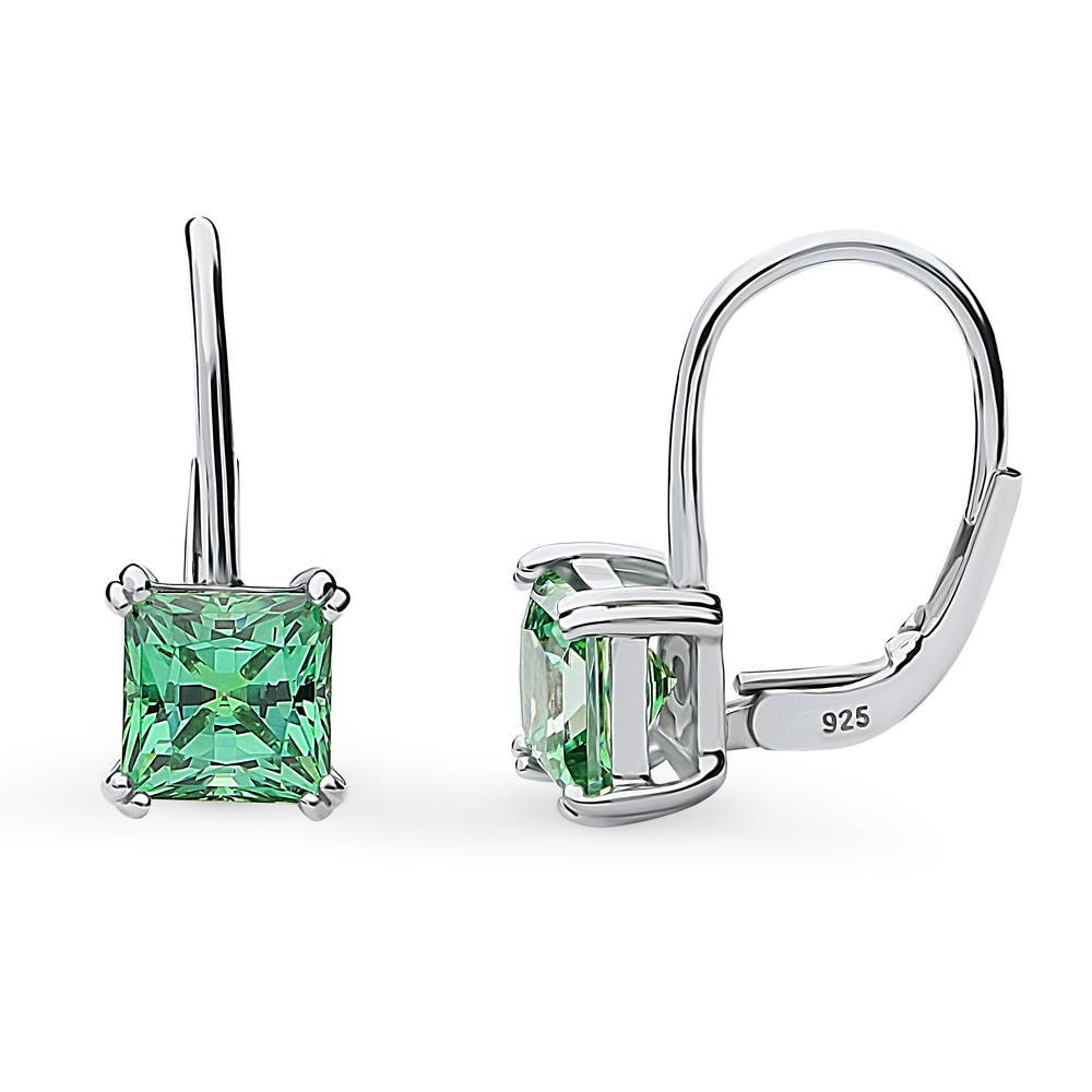 Solitaire Princess CZ Leverback Earrings in Sterling Silver 2.4ct