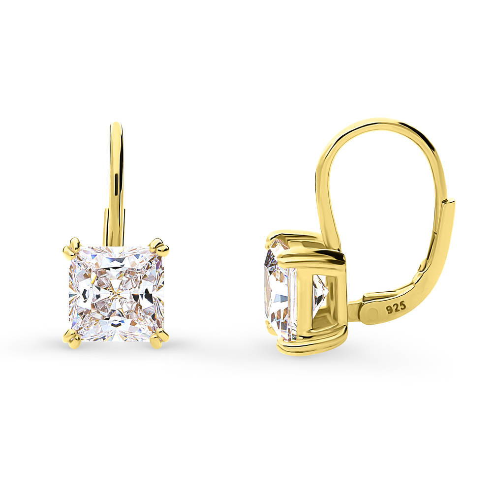 Solitaire CZ Earrings in Gold Flashed Sterling Silver, 2 Pairs