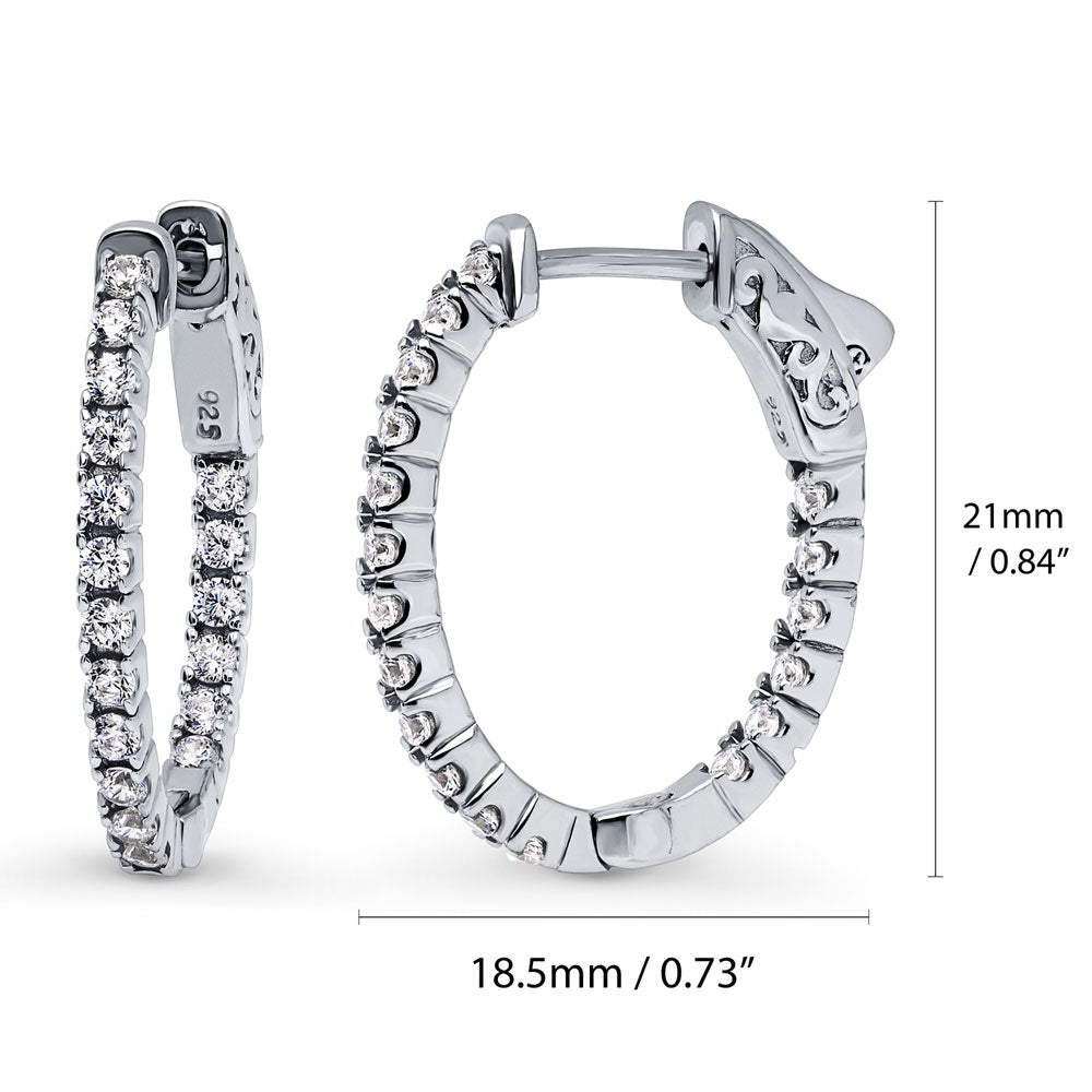 Front view of Oval CZ Medium Inside-Out Hoop Earrings in Sterling Silver 0.84 inch