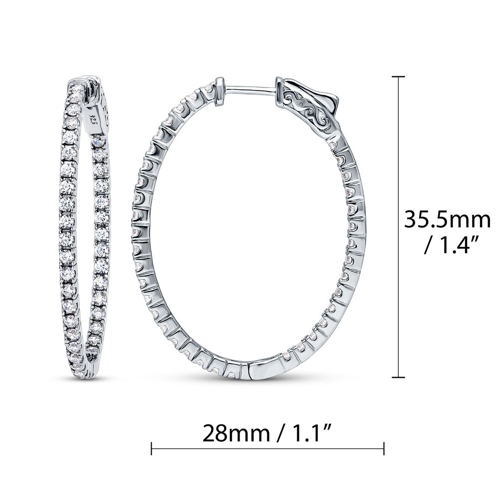 Angle view of Oval CZ Medium Inside-Out Hoop Earrings in Sterling Silver 1.4 inch