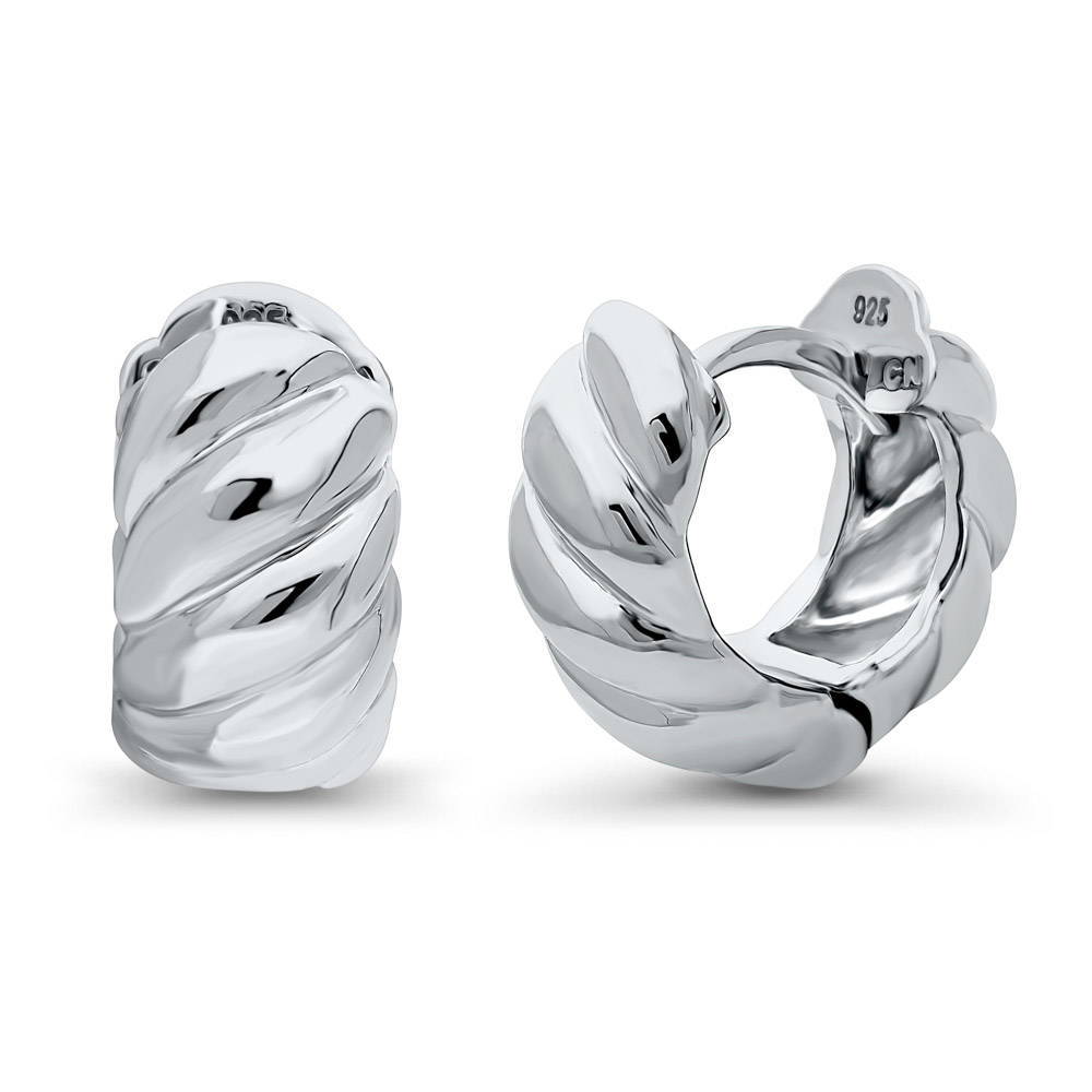 Cable Small Huggie Earrings in Sterling Silver 0.5 inch