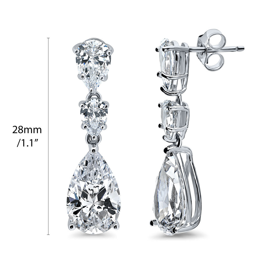 3-Stone Graduated Pear CZ Dangle Earrings in Sterling Silver