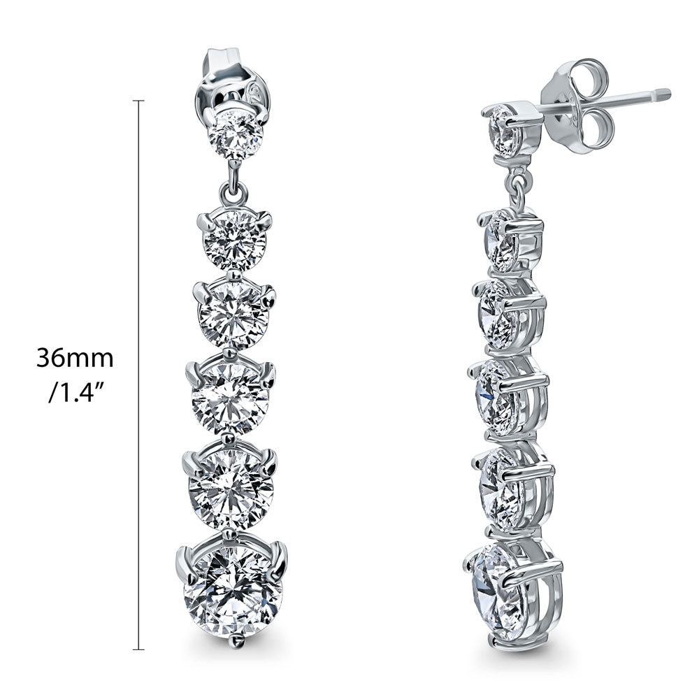 Front view of Graduated CZ Dangle Earrings in Sterling Silver
