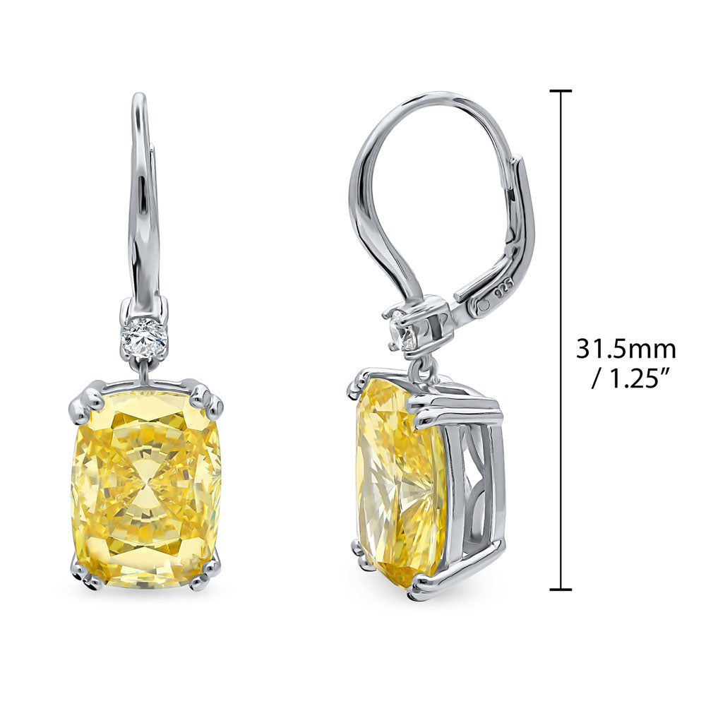 Angle view of Solitaire Canary Cushion CZ Leverback Earrings in Sterling Silver 18ct