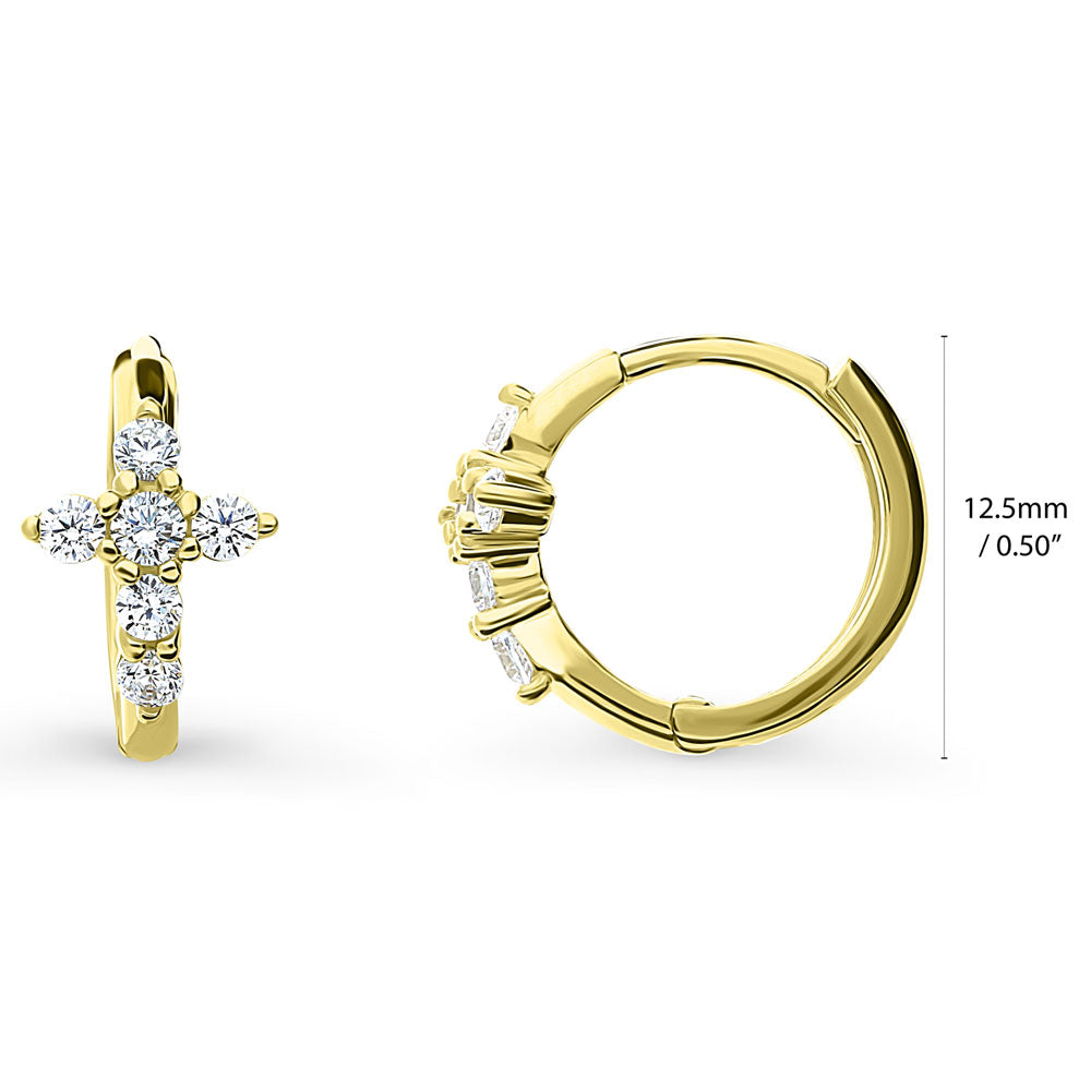 Angle view of Cross CZ Small Huggie Earrings in Sterling Silver 0.5 inch