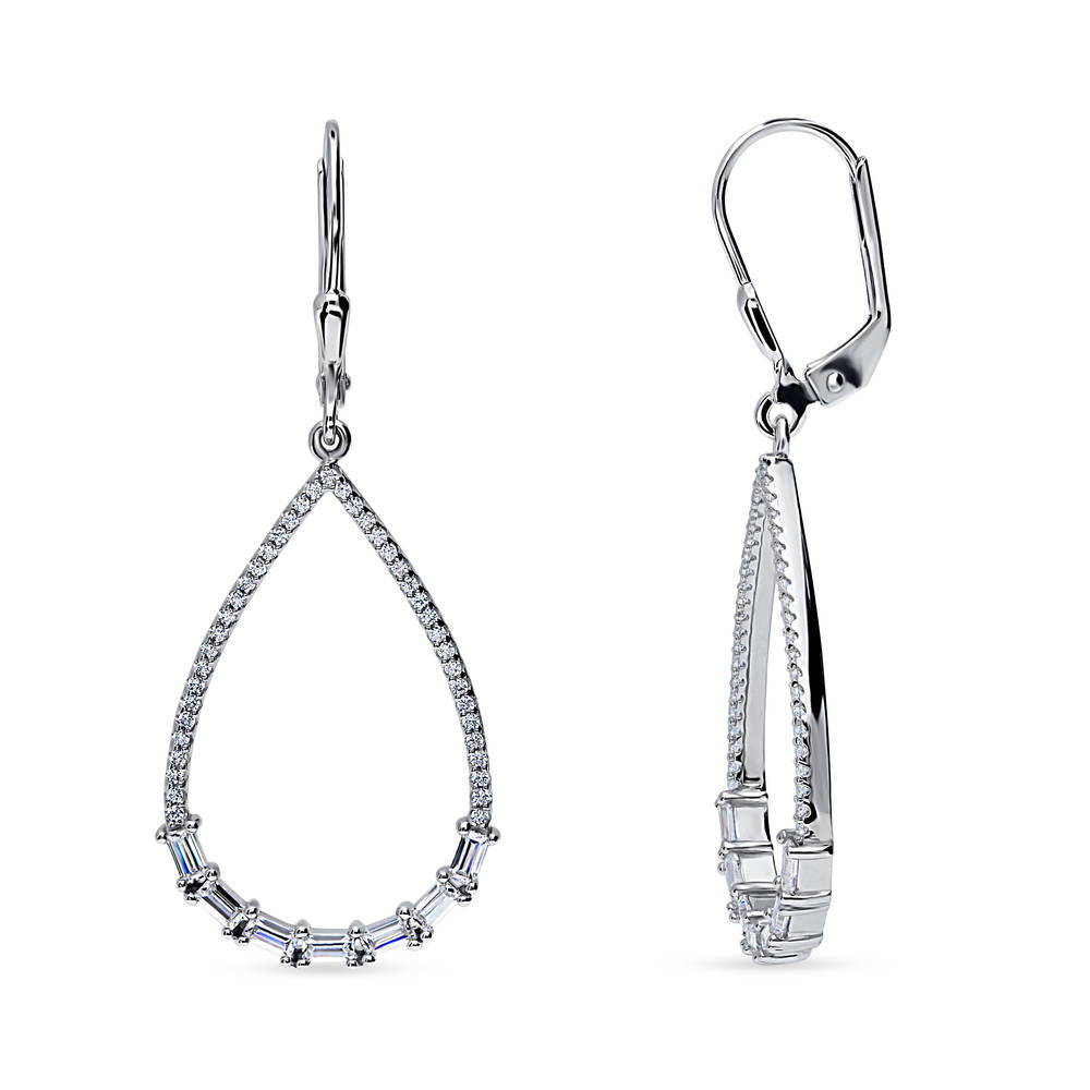 Teardrop CZ Leverback Dangle Earrings in Sterling Silver