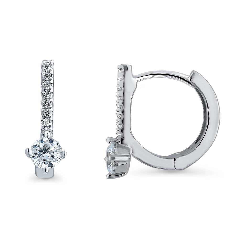 Bar CZ Small Huggie Earrings in Sterling Silver 0.5"