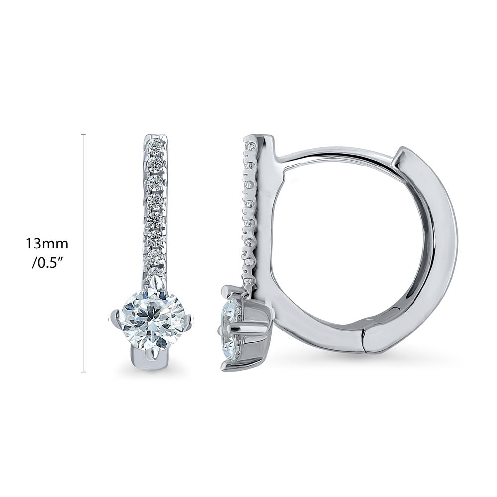 Bar CZ Small Huggie Earrings in Sterling Silver 0.5"