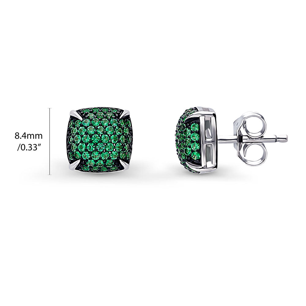 Front view of Square Green CZ Necklace and Earrings Set in Sterling Silver, 8 of 12