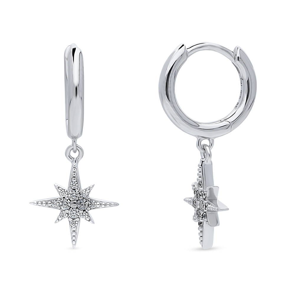 Starburst CZ 2 Pairs Earrings Set in Sterling Silver