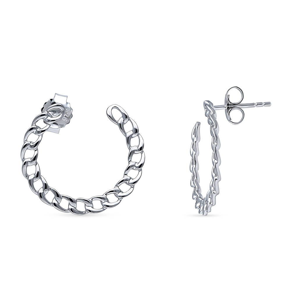 Woven Medium Half Hoop Earrings in Sterling Silver 0.75 inch