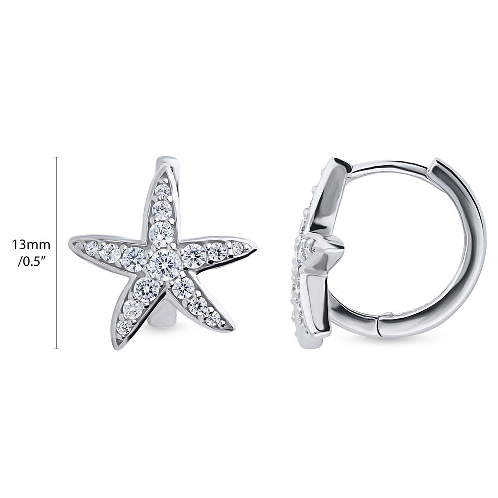 Front view of Starfish CZ Small Huggie Earrings in Sterling Silver 0.5 inch