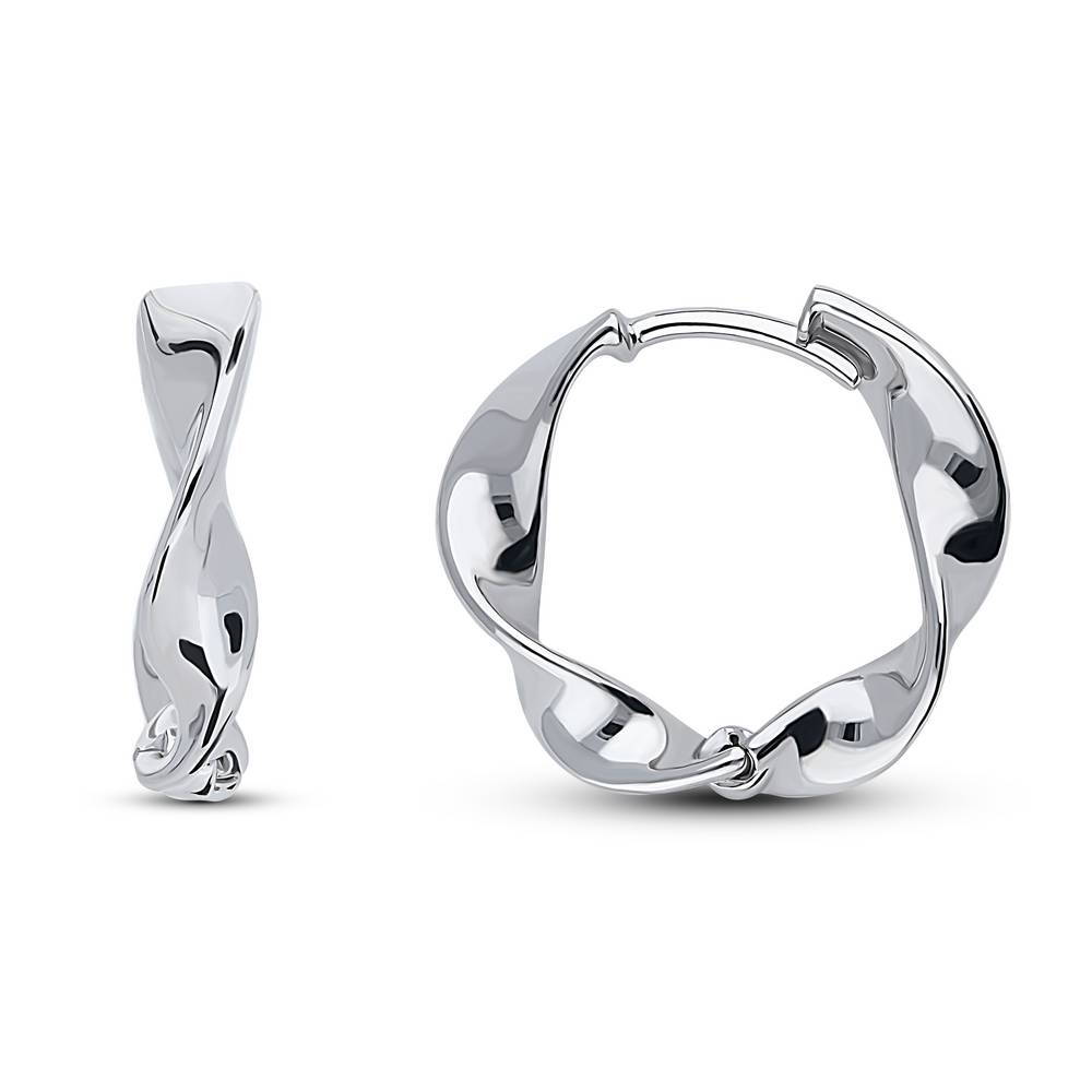 Woven Medium Hoop Earrings in Sterling Silver 0.63 inch