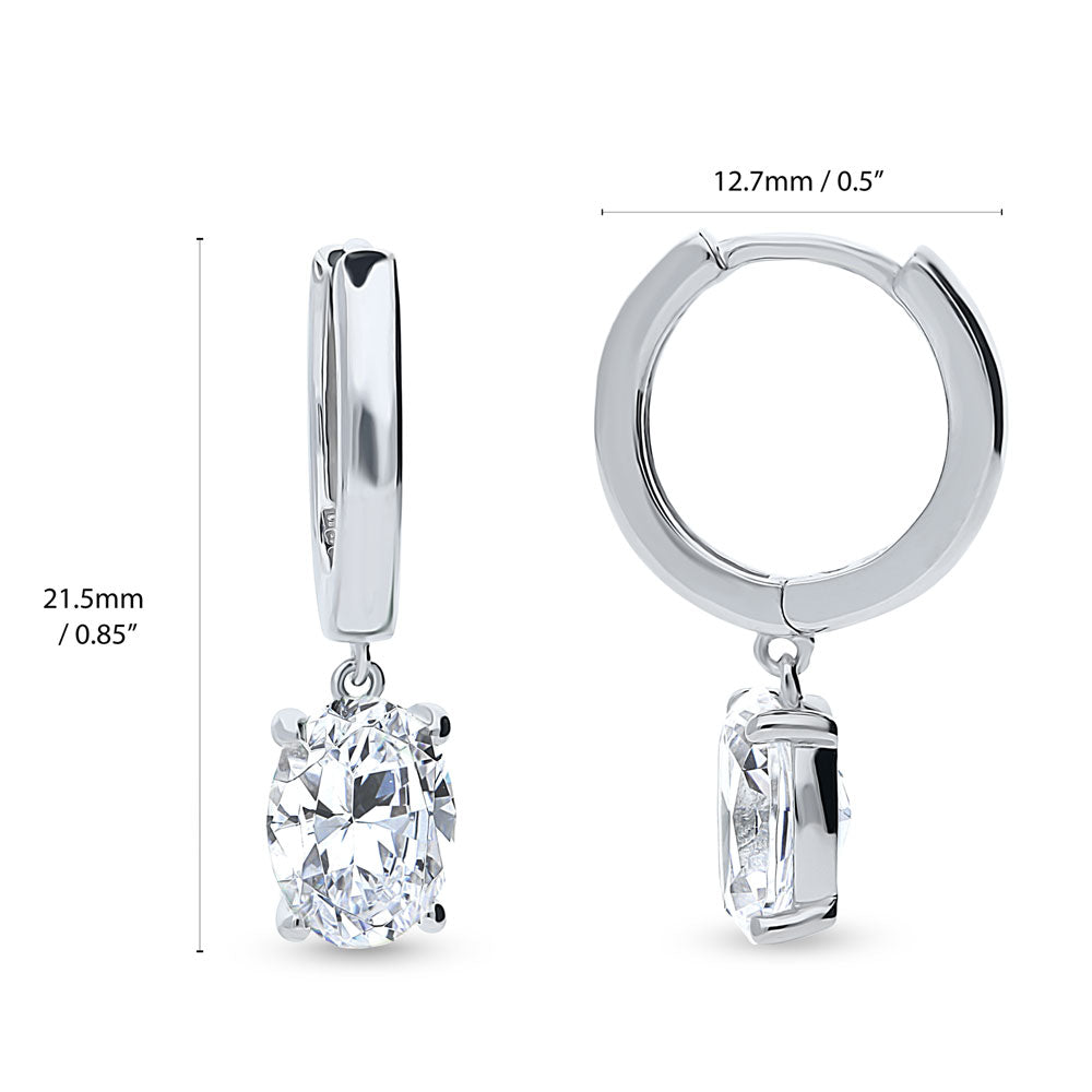 Front view of Solitaire 2.4ct Oval CZ Dangle Earrings in Sterling Silver