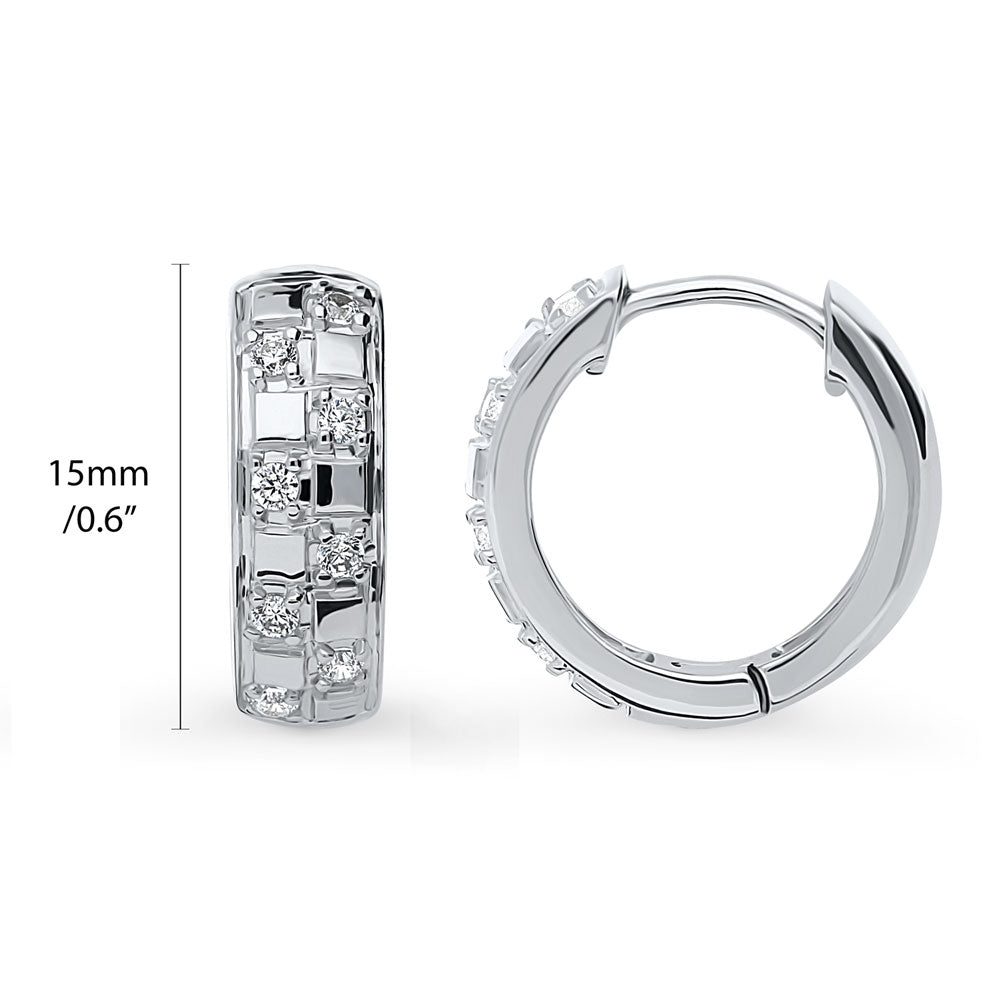 Angle view of Checkerboard CZ Medium Hoop Earrings in Sterling Silver 0.6 inch