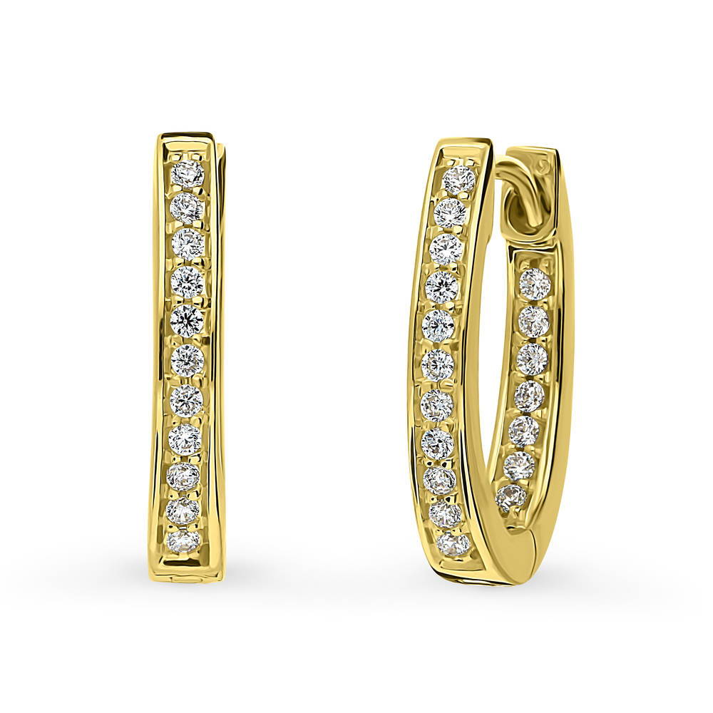 Oval Bar CZ Medium Hoop Earrings in Sterling Silver 0.65"