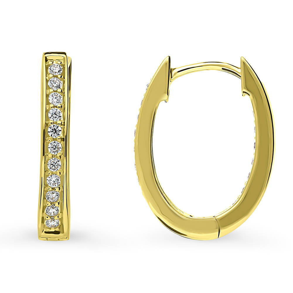 Oval Bar CZ Medium Hoop Earrings in Sterling Silver 0.65"