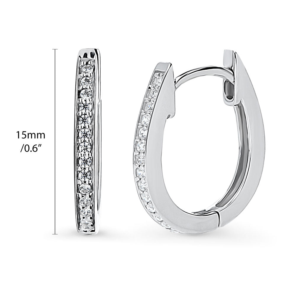 Front view of Oval Bar CZ Medium Hoop Earrings in Sterling Silver 0.6 inch