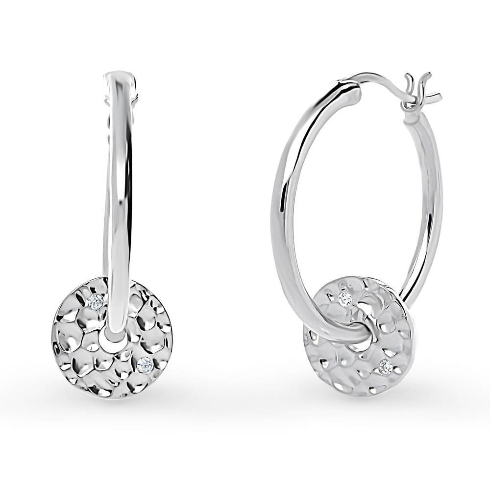 Faceted Medium Hoop Earrings in Sterling Silver 0.85"