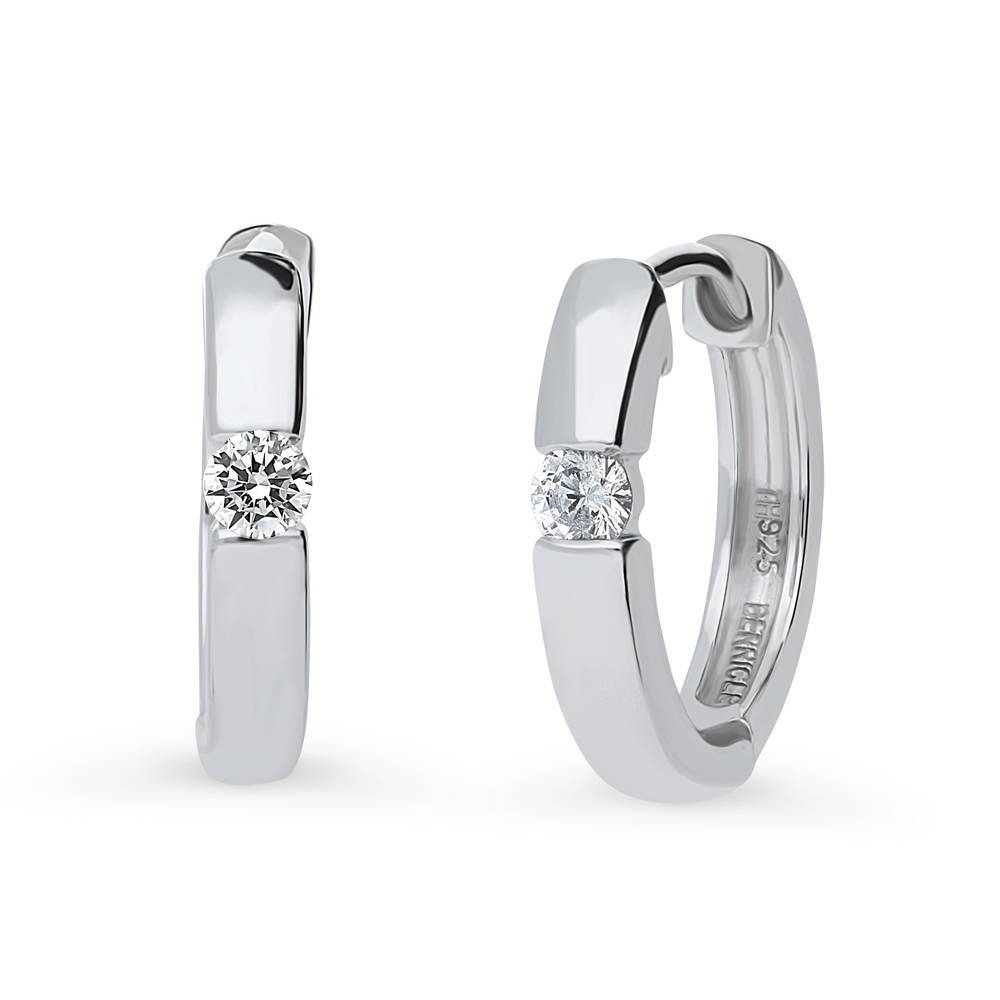 Solitaire Round CZ Medium Hoop Earrings in Sterling Silver 0.22ct 0.64"